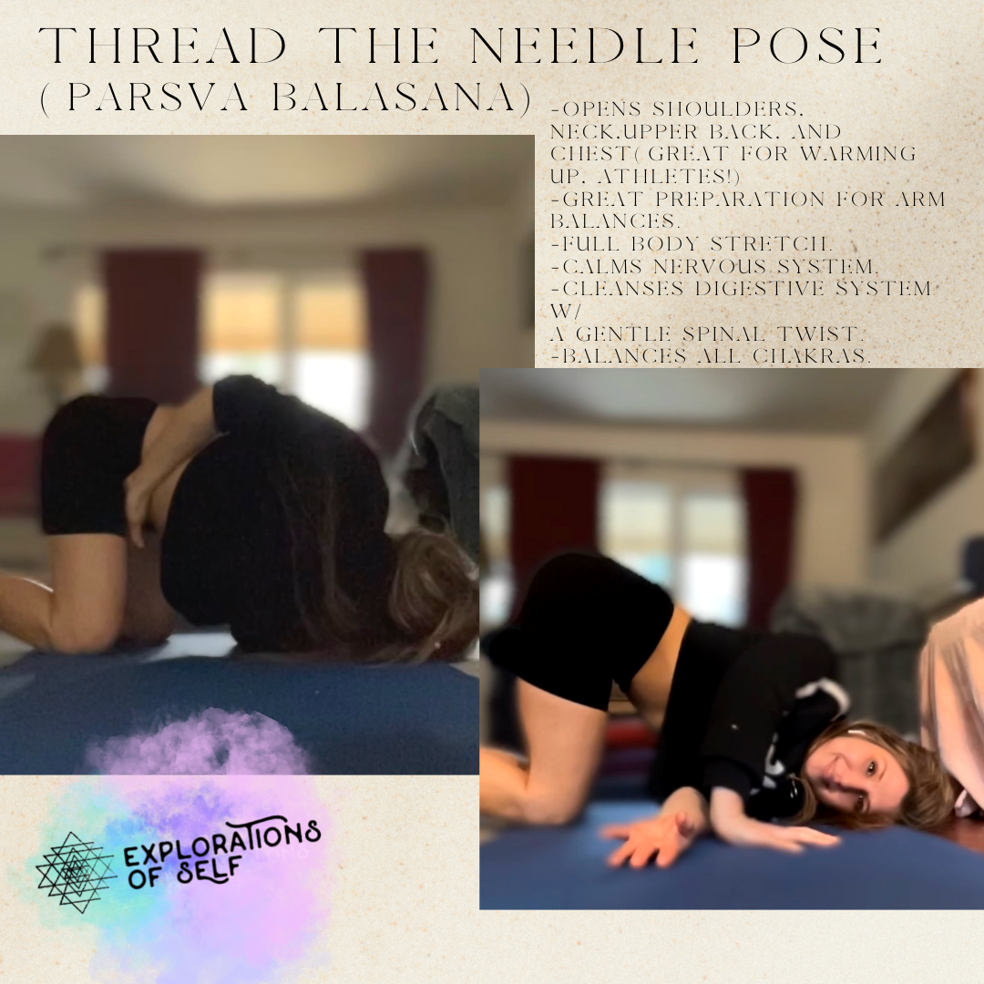 Yin Yoga - Variation of Thread the Needle Pose. • Mild opening to the  scapula. We may also experience a mild hamstring stretch (leg out straight  to the side) • • • #